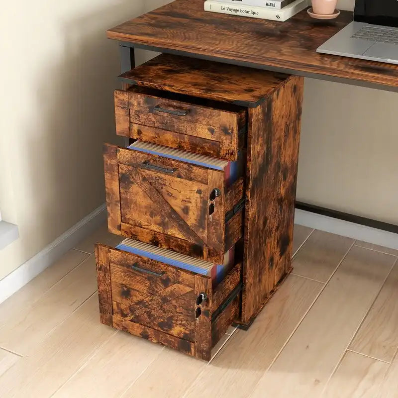 3-Drawer Wood Filing Cabinet with Lock, 30.71 Inches High for Home or Office