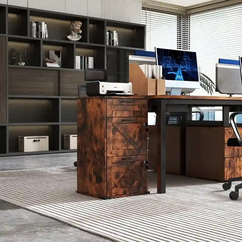 3-Drawer Wood Filing Cabinet with Lock, 30.71 Inches High for Home or Office
