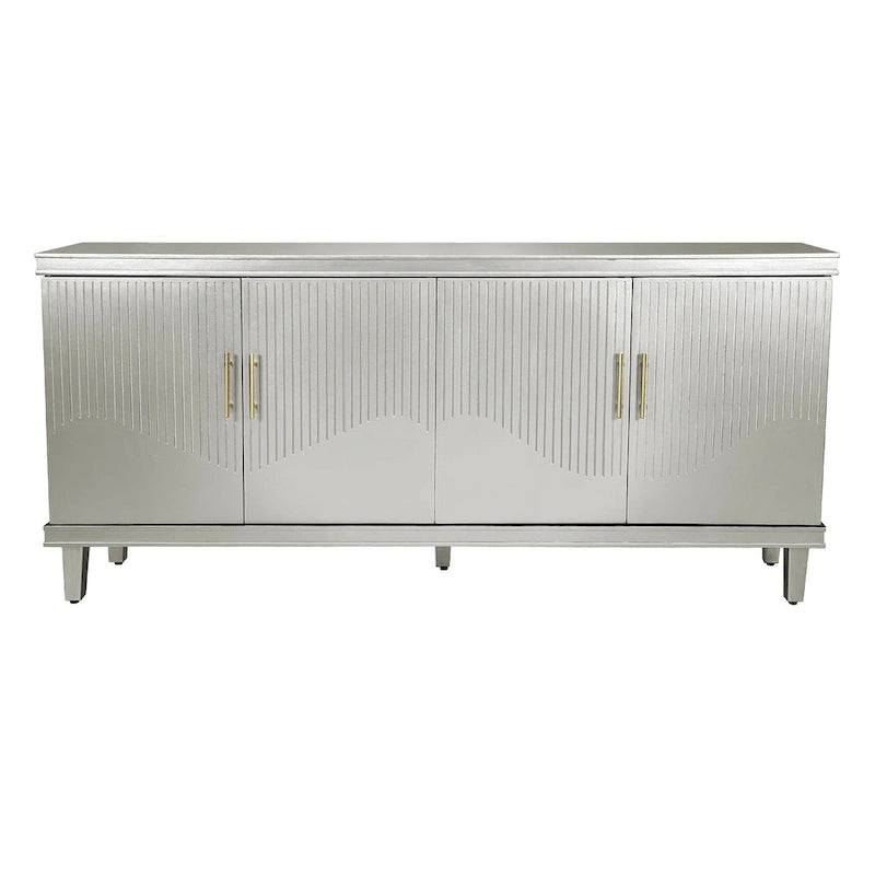 Modern 4-Door Cabinet with Adjustable Shelves and Sturdy Solid Wood Legs