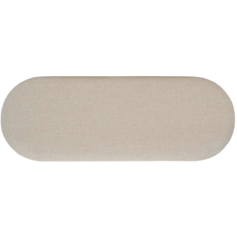 Entryway Storage Bench with Open Shelf, Cushioned Oval Seat and Wood Base