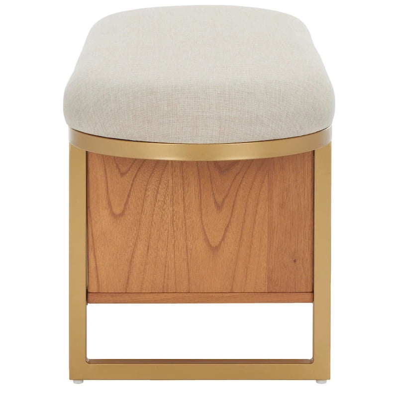 Entryway Storage Bench with Open Shelf, Cushioned Oval Seat and Wood Base