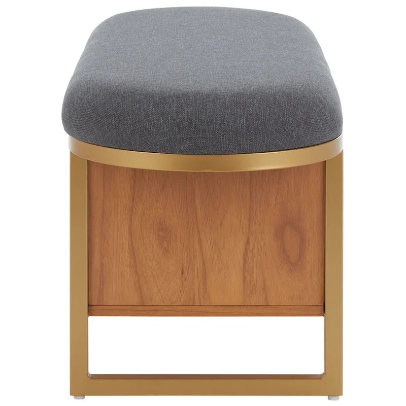 Entryway Storage Bench with Open Shelf, Cushioned Oval Seat and Wood Base
