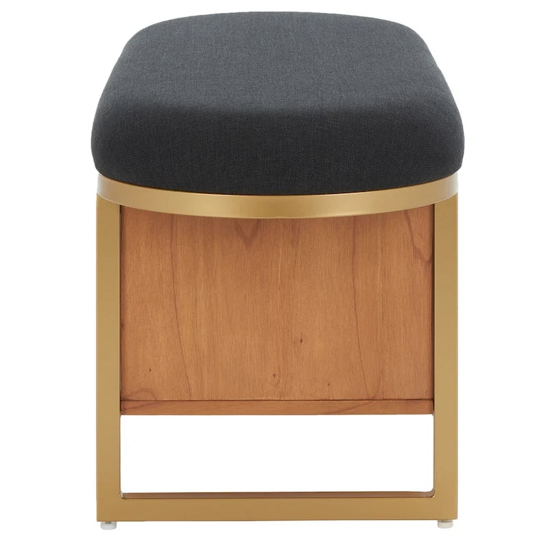 Entryway Storage Bench with Open Shelf, Cushioned Oval Seat and Wood Base