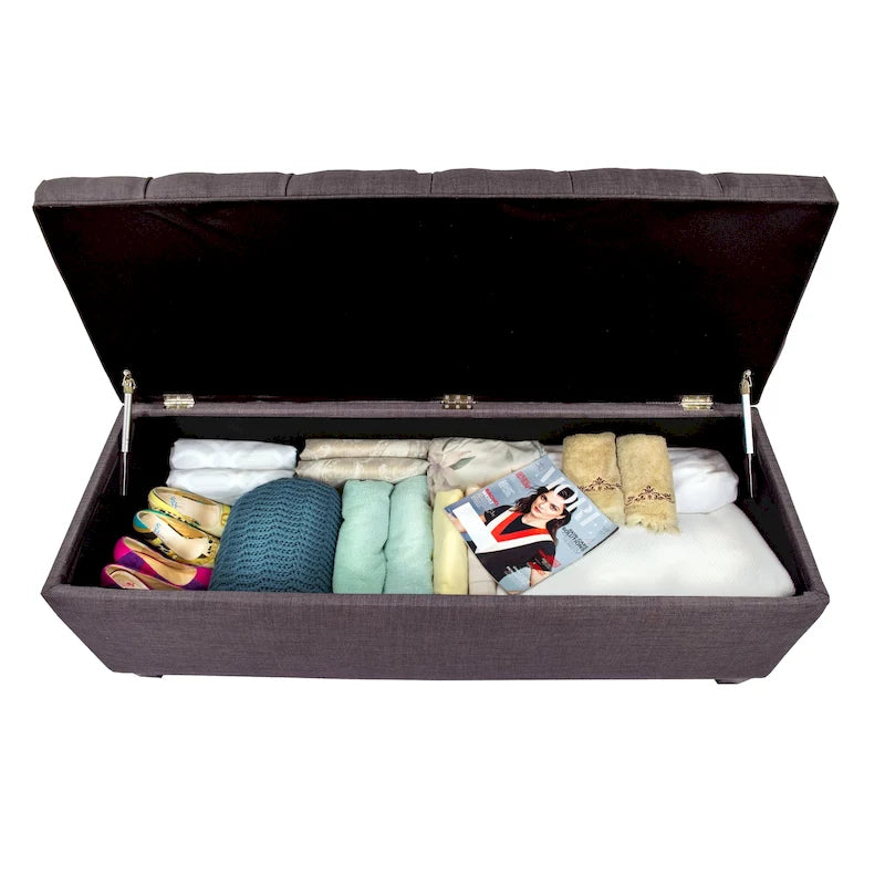 Diamond-Tufted Linen Storage Bench with Hydraulic Lid, 53 Inches Wide, 4 Color Options