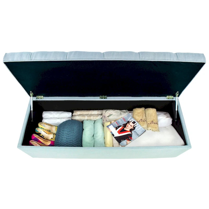 Diamond-Tufted Linen Storage Bench with Hydraulic Lid, 53 Inches Wide, 4 Color Options