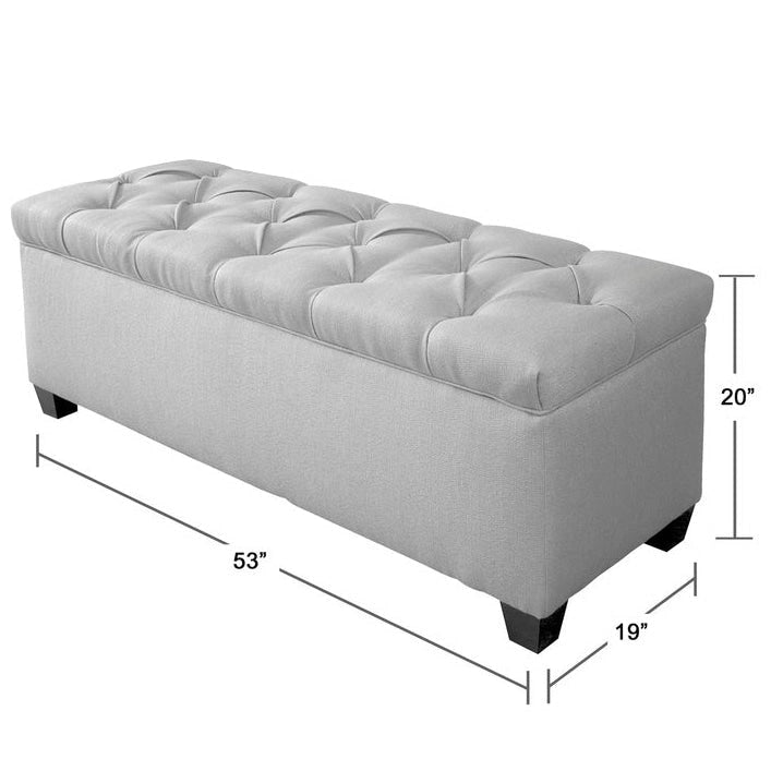 Diamond-Tufted Linen Storage Bench with Hydraulic Lid, 53 Inches Wide, 4 Color Options