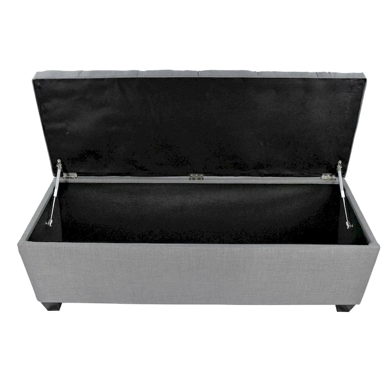 Diamond-Tufted Linen Storage Bench with Hydraulic Lid, 53 Inches Wide, 4 Color Options