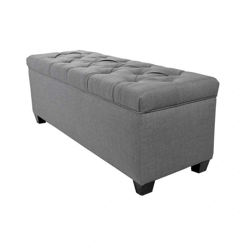 Diamond-Tufted Linen Storage Bench with Hydraulic Lid, 53 Inches Wide, 4 Color Options