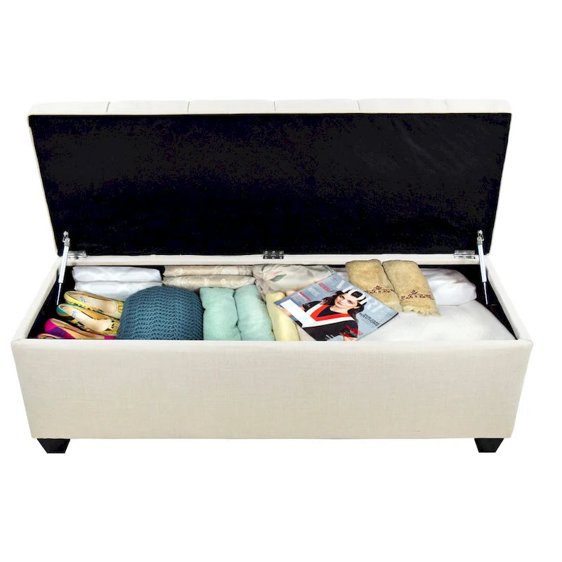 Diamond-Tufted Linen Storage Bench with Hydraulic Lid, 53 Inches Wide, 4 Color Options