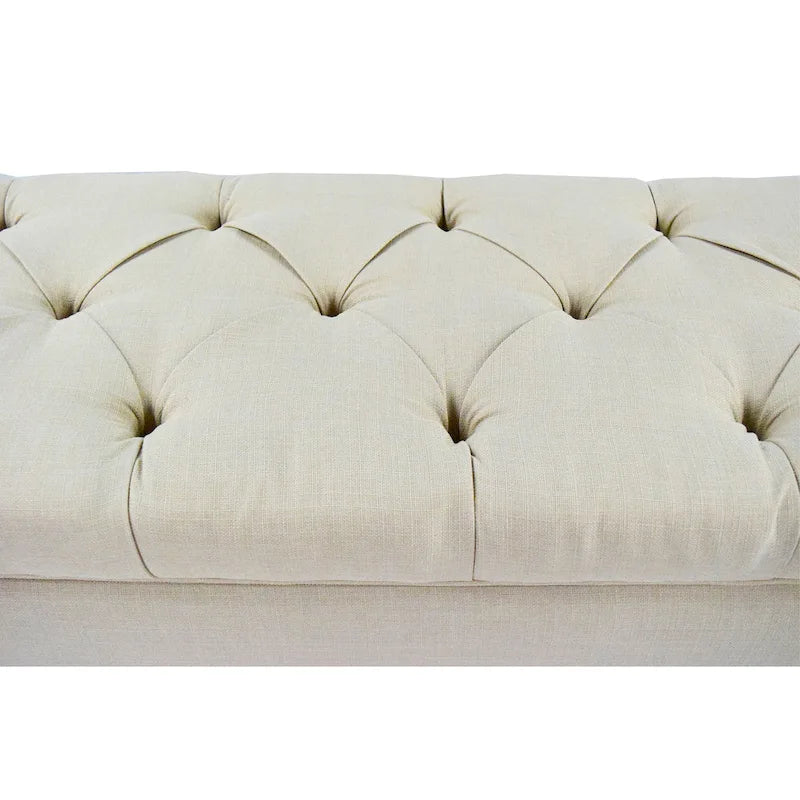Diamond-Tufted Linen Storage Bench with Hydraulic Lid, 53 Inches Wide, 4 Color Options