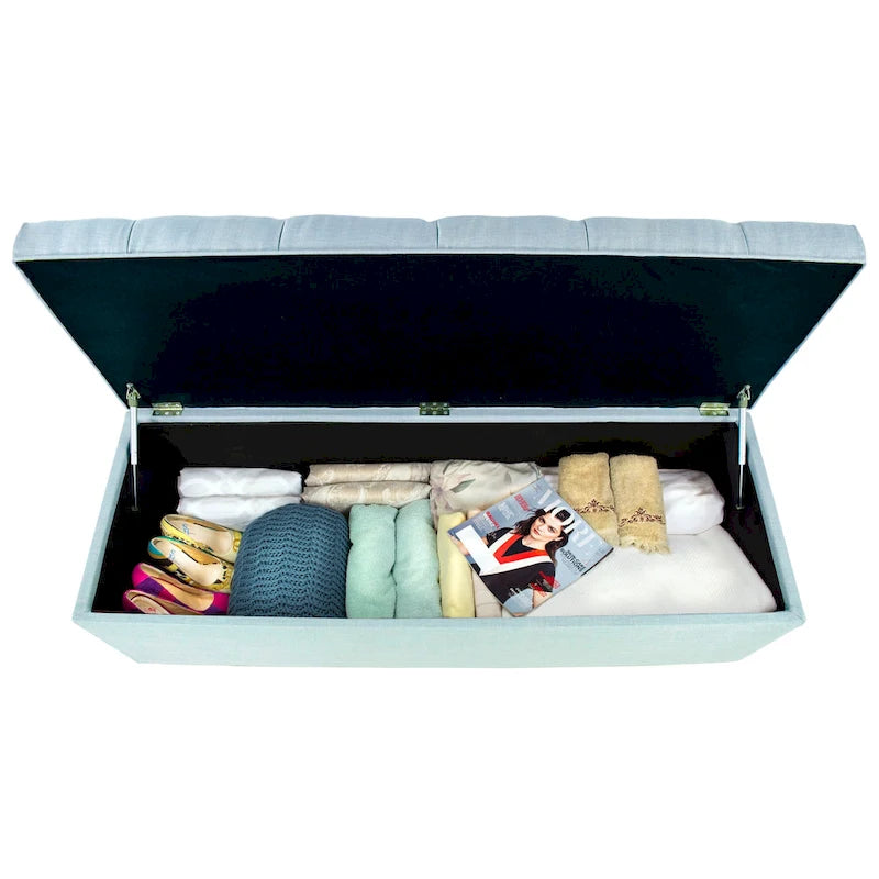 Diamond-Tufted Linen Storage Bench with Hydraulic Lid, 53 Inches Wide, 4 Color Options