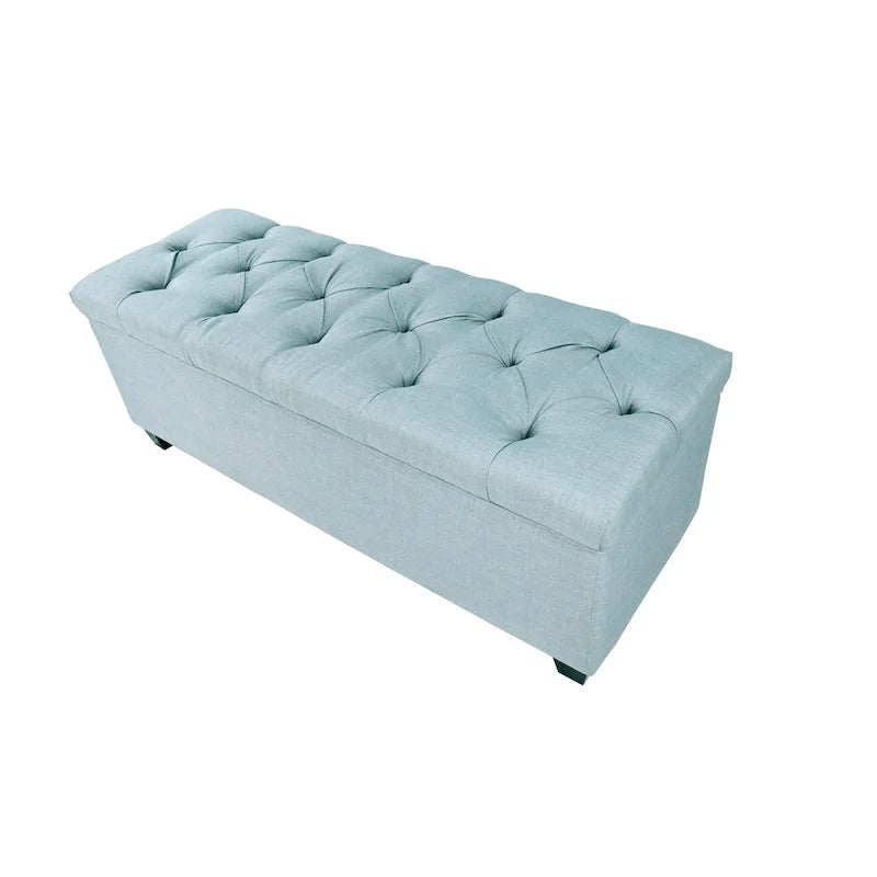 Diamond-Tufted Linen Storage Bench with Hydraulic Lid, 53 Inches Wide, 4 Color Options