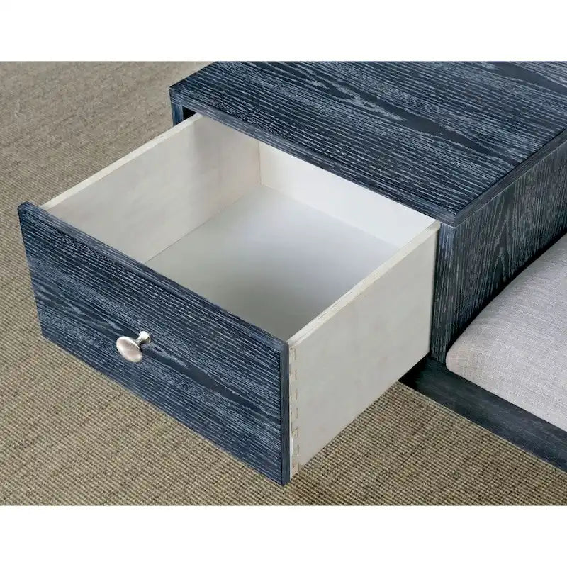 Grey Solid Wood Accent Bench with 1 Side Drawer and Foam Cushioned Seat, Weathered Finish