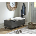 Grey Storage Bench with Removable Tops and Hidden Storage, Tapered Wood Legs