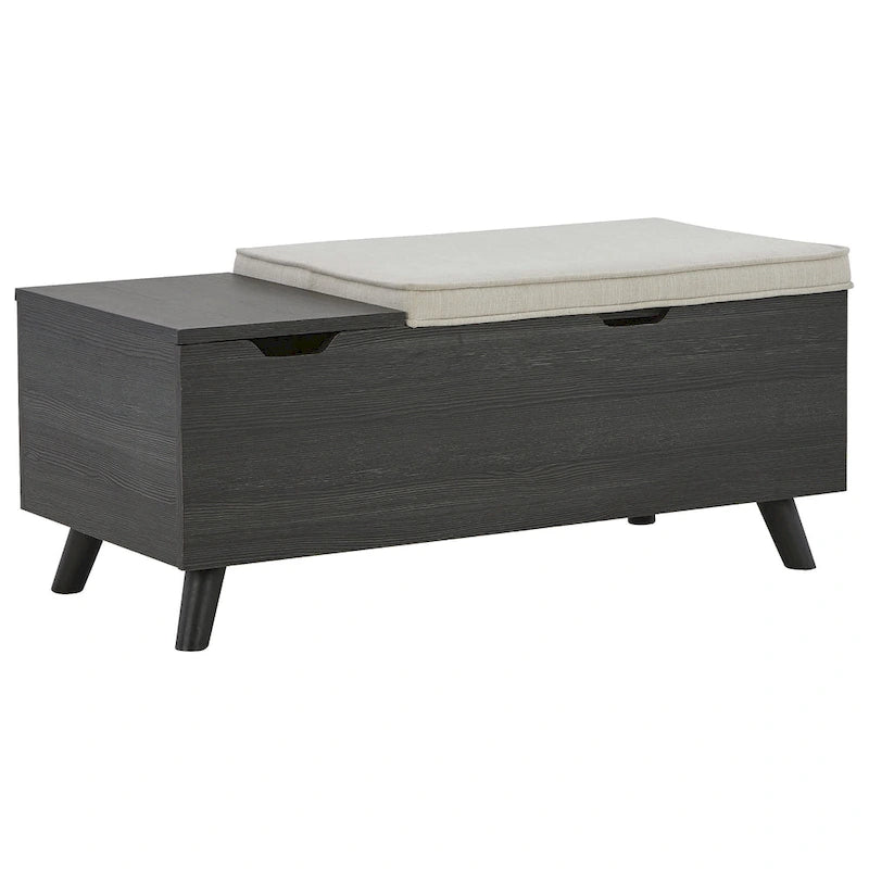 Grey Storage Bench with Removable Tops and Hidden Storage, Tapered Wood Legs