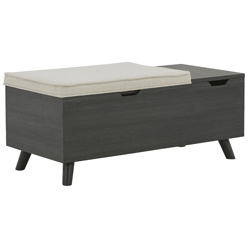 Grey Storage Bench with Removable Tops and Hidden Storage, Tapered Wood Legs