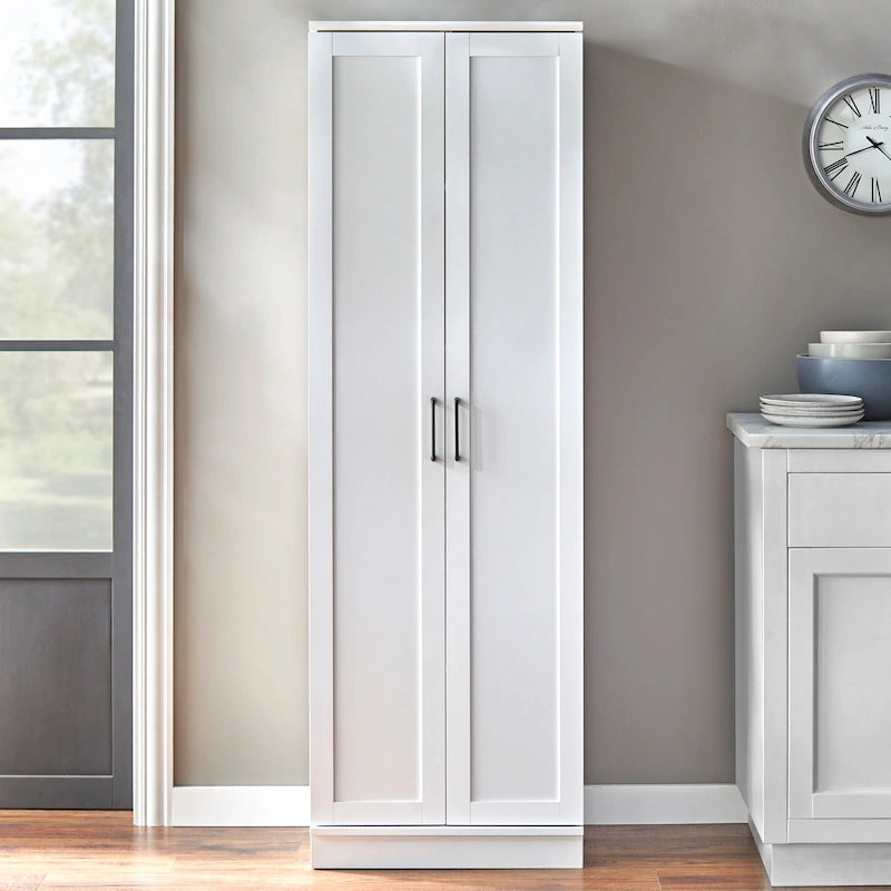 Modern Farmhouse Pantry Cabinet with 4 Adjustable Shelves and Metal Handles