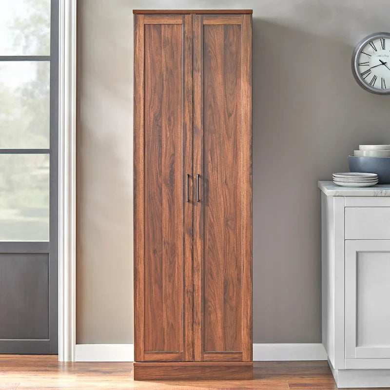 Modern Farmhouse Pantry Cabinet with 4 Adjustable Shelves and Metal Handles