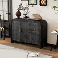 Curved Retro Sideboard with Gold Handles, Fir Veneer Finish and Adjustable Shelves