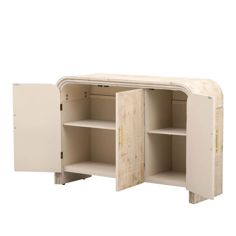 Curved Retro Sideboard with Gold Handles, Fir Veneer Finish and Adjustable Shelves