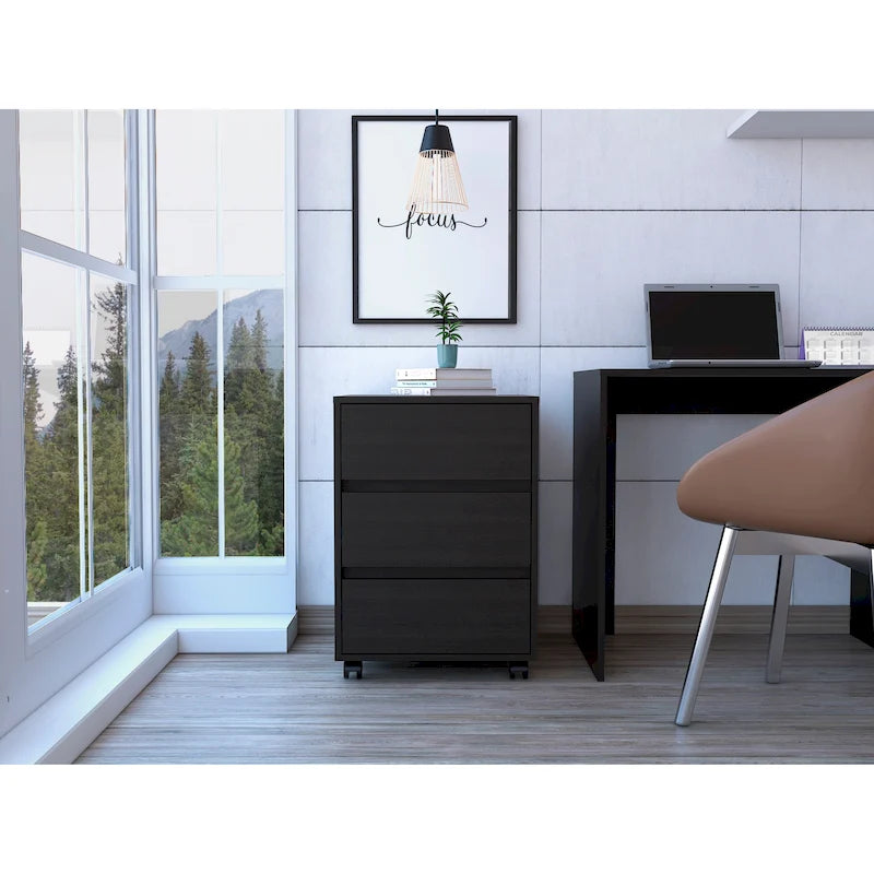 3-Drawer Filing Cabinet with Roller Blade Glides and Locking Wheels for Home Office