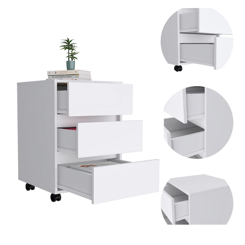 3-Drawer Filing Cabinet with Roller Blade Glides and Locking Wheels for Home Office