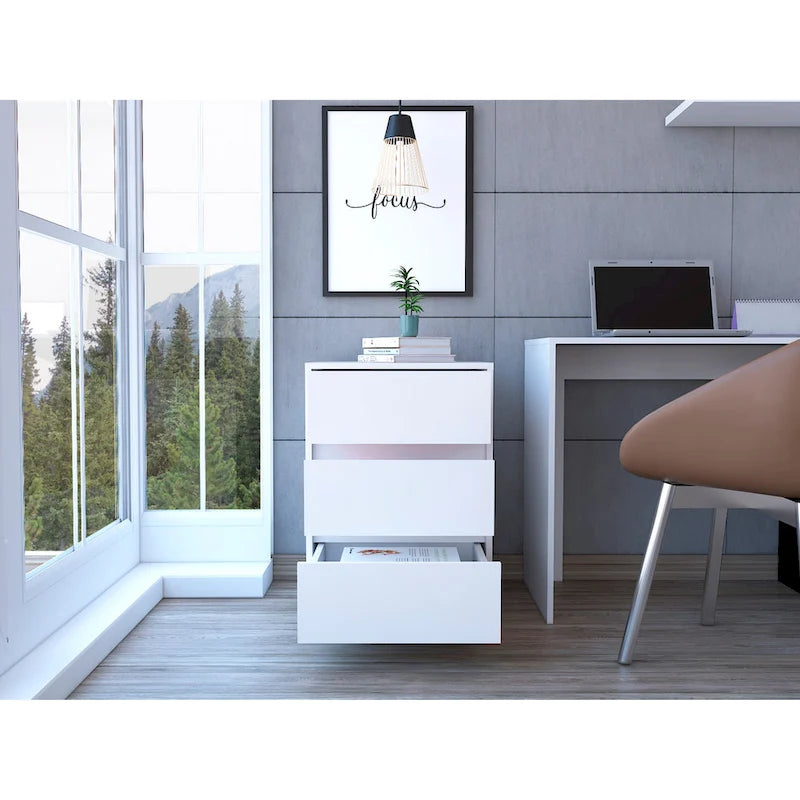 3-Drawer Filing Cabinet with Roller Blade Glides and Locking Wheels for Home Office