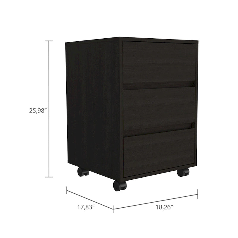 3-Drawer Filing Cabinet with Roller Blade Glides and Locking Wheels for Home Office