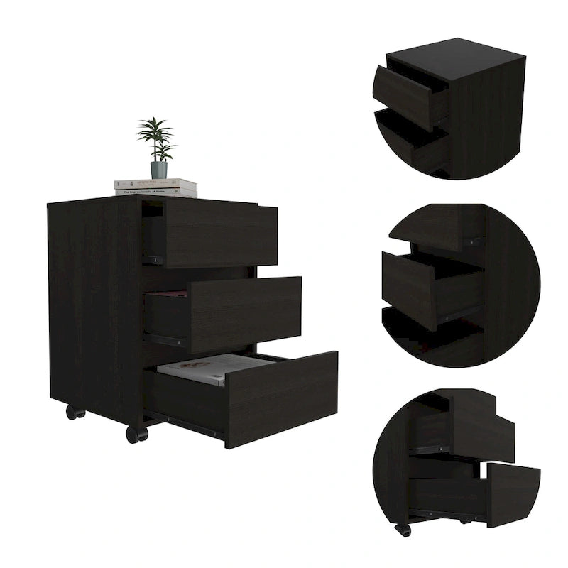 3-Drawer Filing Cabinet with Roller Blade Glides and Locking Wheels for Home Office