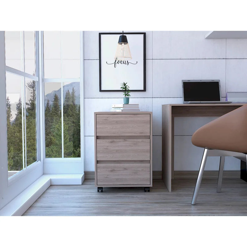 3-Drawer Filing Cabinet with Roller Blade Glides and Locking Wheels for Home Office