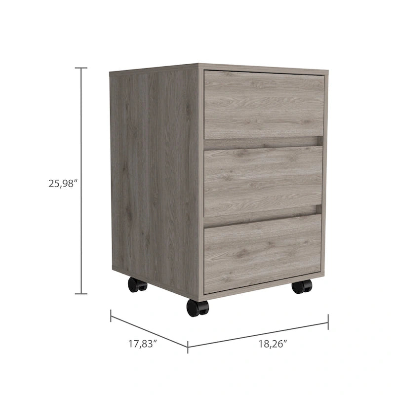 3-Drawer Filing Cabinet with Roller Blade Glides and Locking Wheels for Home Office