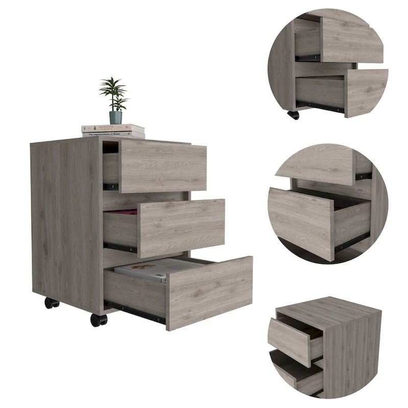 3-Drawer Filing Cabinet with Roller Blade Glides and Locking Wheels for Home Office