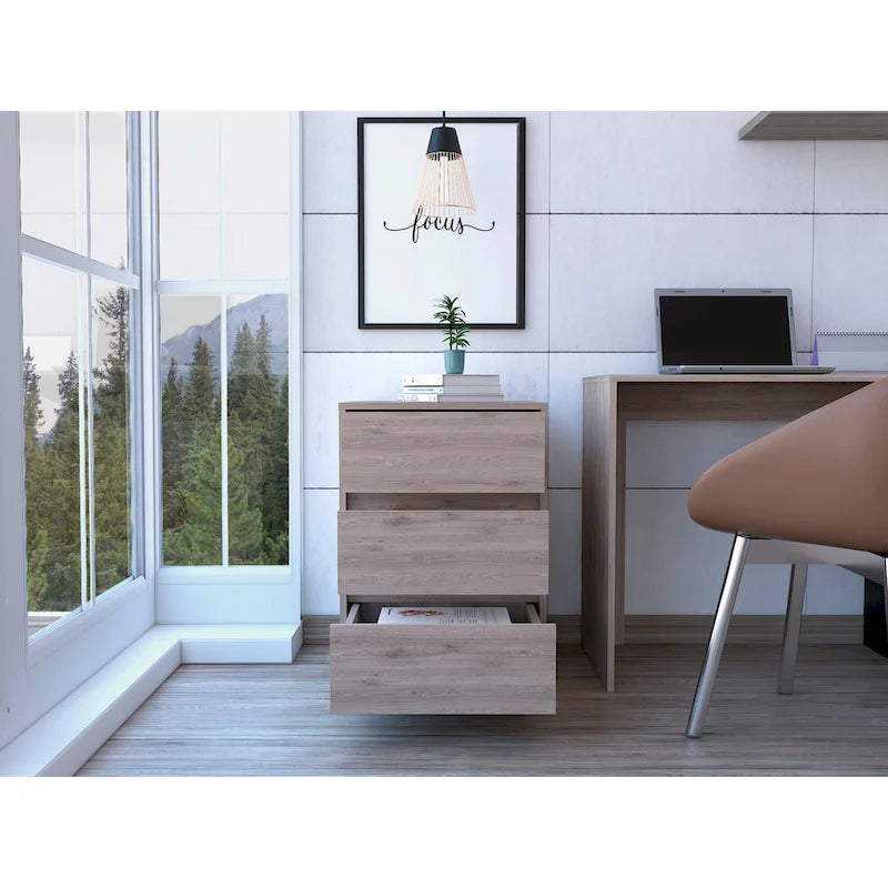 3-Drawer Filing Cabinet with Roller Blade Glides and Locking Wheels for Home Office
