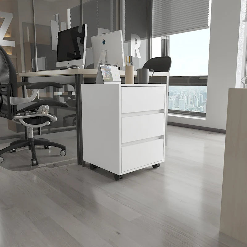 3-Drawer Filing Cabinet with Roller Blade Glides and Locking Wheels for Home Office