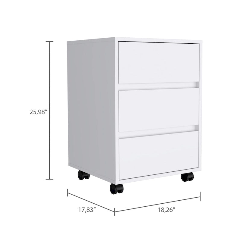 3-Drawer Filing Cabinet with Roller Blade Glides and Locking Wheels for Home Office