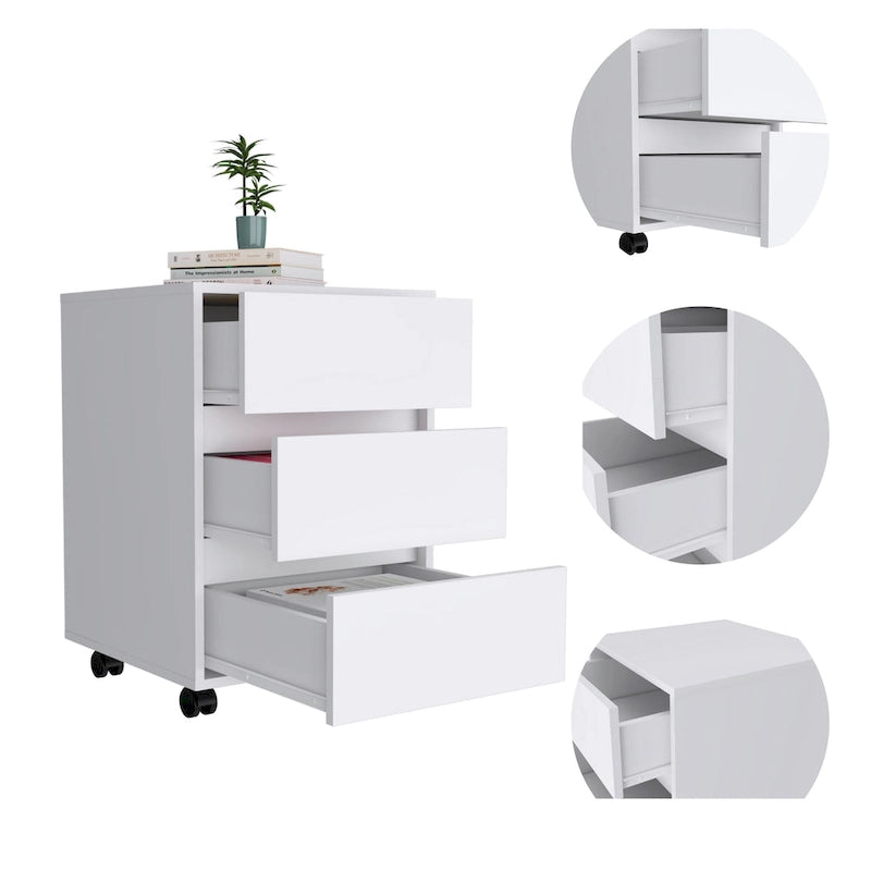 3-Drawer Filing Cabinet with Roller Blade Glides and Locking Wheels for Home Office