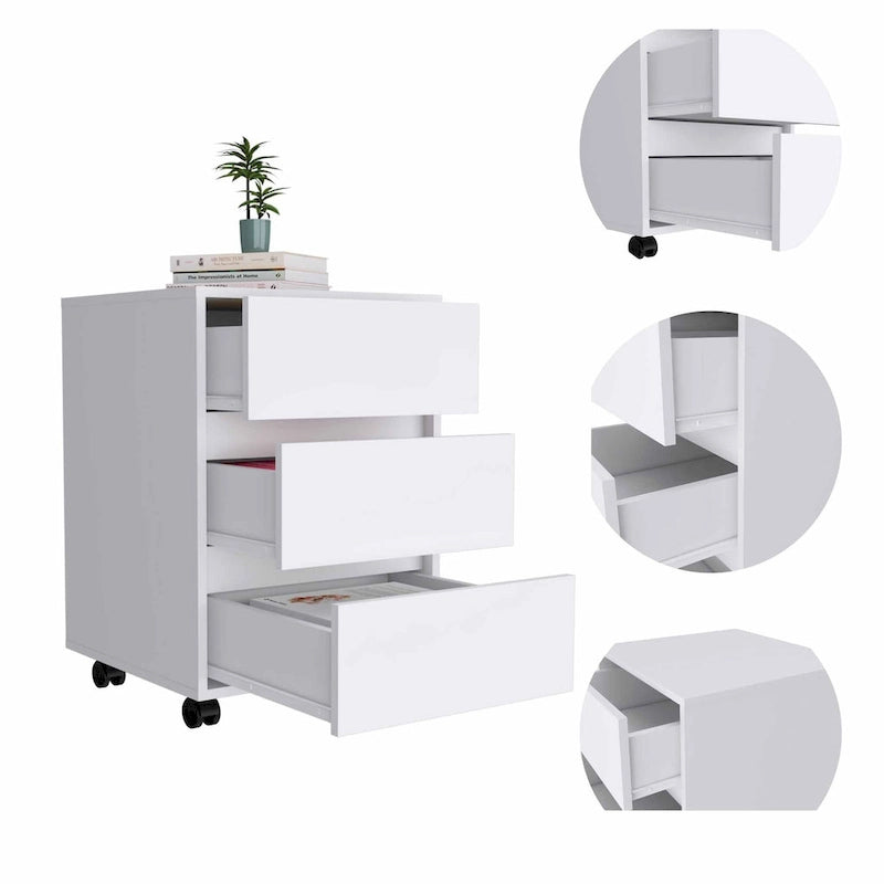 3-Drawer Filing Cabinet with Roller Blade Glides and Locking Wheels for Home Office