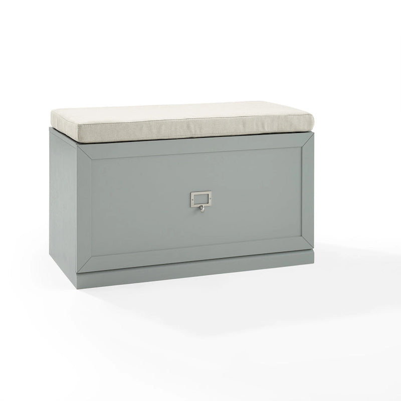 Grey Entryway Bench with Storage Drawer, Label Holder and Linen Seat Cushion