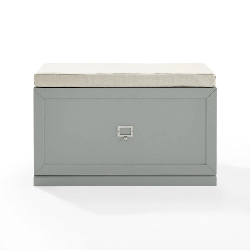 Grey Entryway Bench with Storage Drawer, Label Holder and Linen Seat Cushion