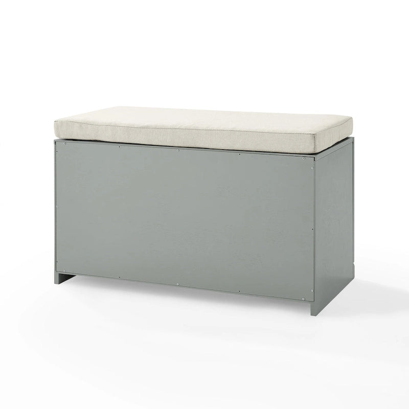 Grey Entryway Bench with Storage Drawer, Label Holder and Linen Seat Cushion