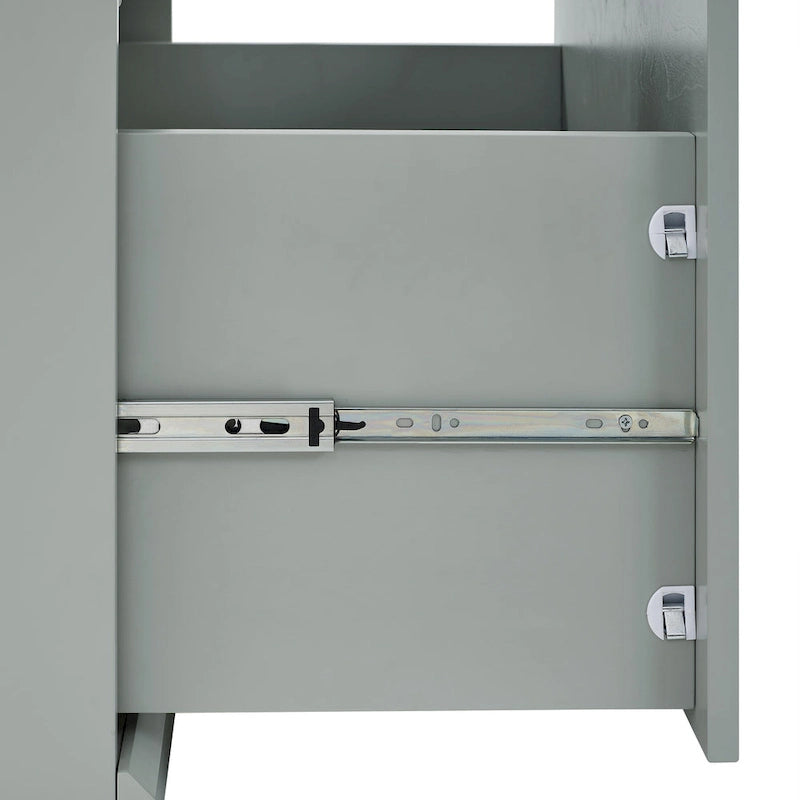 Grey Entryway Bench with Storage Drawer, Label Holder and Linen Seat Cushion