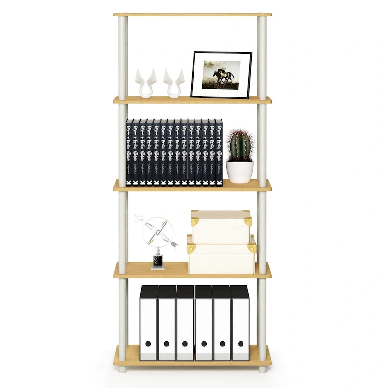 5-Tier Multipurpose Display Rack Shelf with Plastic Tubes and Wood Shelves