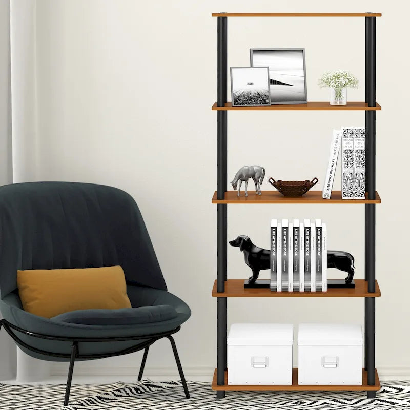 5-Tier Multipurpose Display Rack Shelf with Plastic Tubes and Wood Shelves