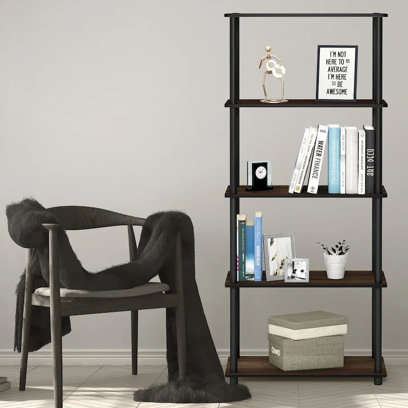 5-Tier Multipurpose Display Rack Shelf with Plastic Tubes and Wood Shelves