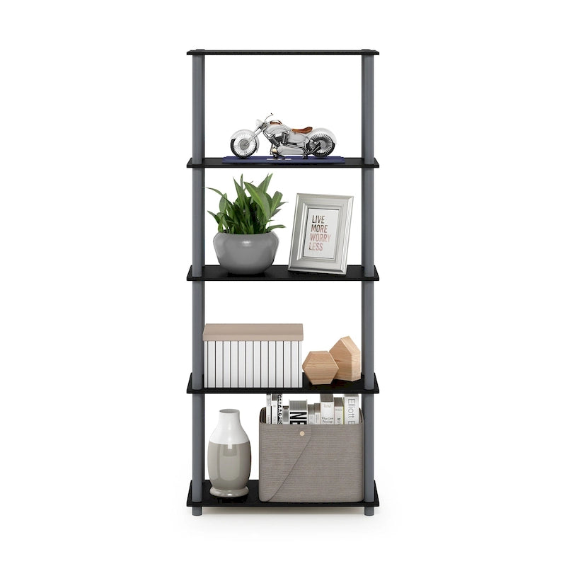 5-Tier Multipurpose Display Rack Shelf with Plastic Tubes and Wood Shelves