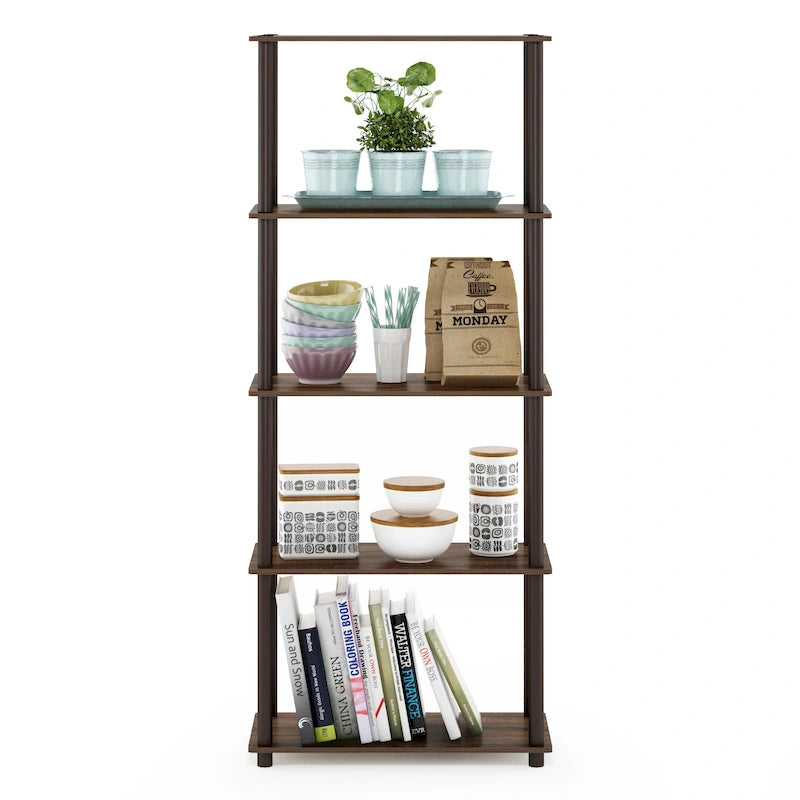 5-Tier Multipurpose Display Rack Shelf with Plastic Tubes and Wood Shelves