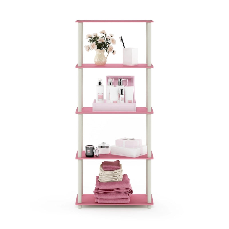 5-Tier Multipurpose Display Rack Shelf with Plastic Tubes and Wood Shelves