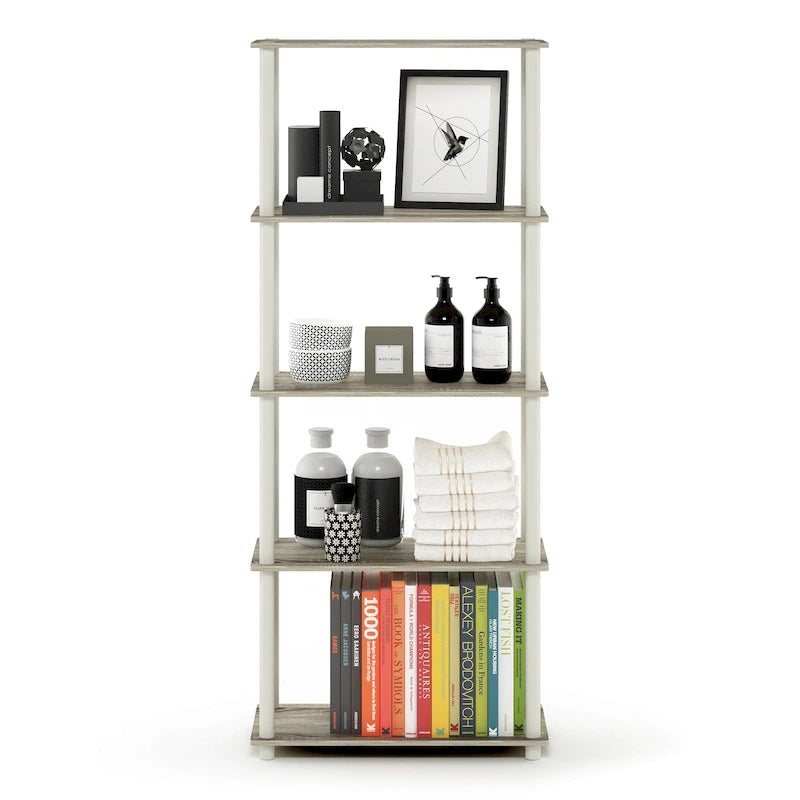 5-Tier Multipurpose Display Rack Shelf with Plastic Tubes and Wood Shelves