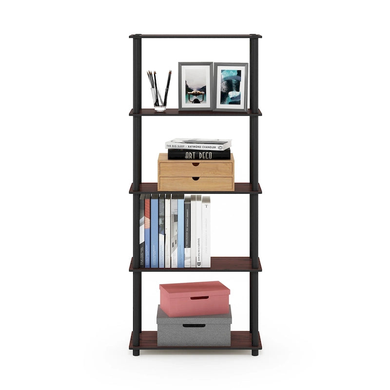 5-Tier Multipurpose Display Rack Shelf with Plastic Tubes and Wood Shelves
