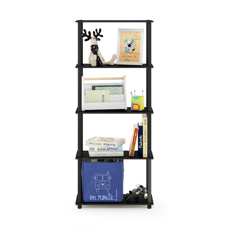 5-Tier Multipurpose Display Rack Shelf with Plastic Tubes and Wood Shelves